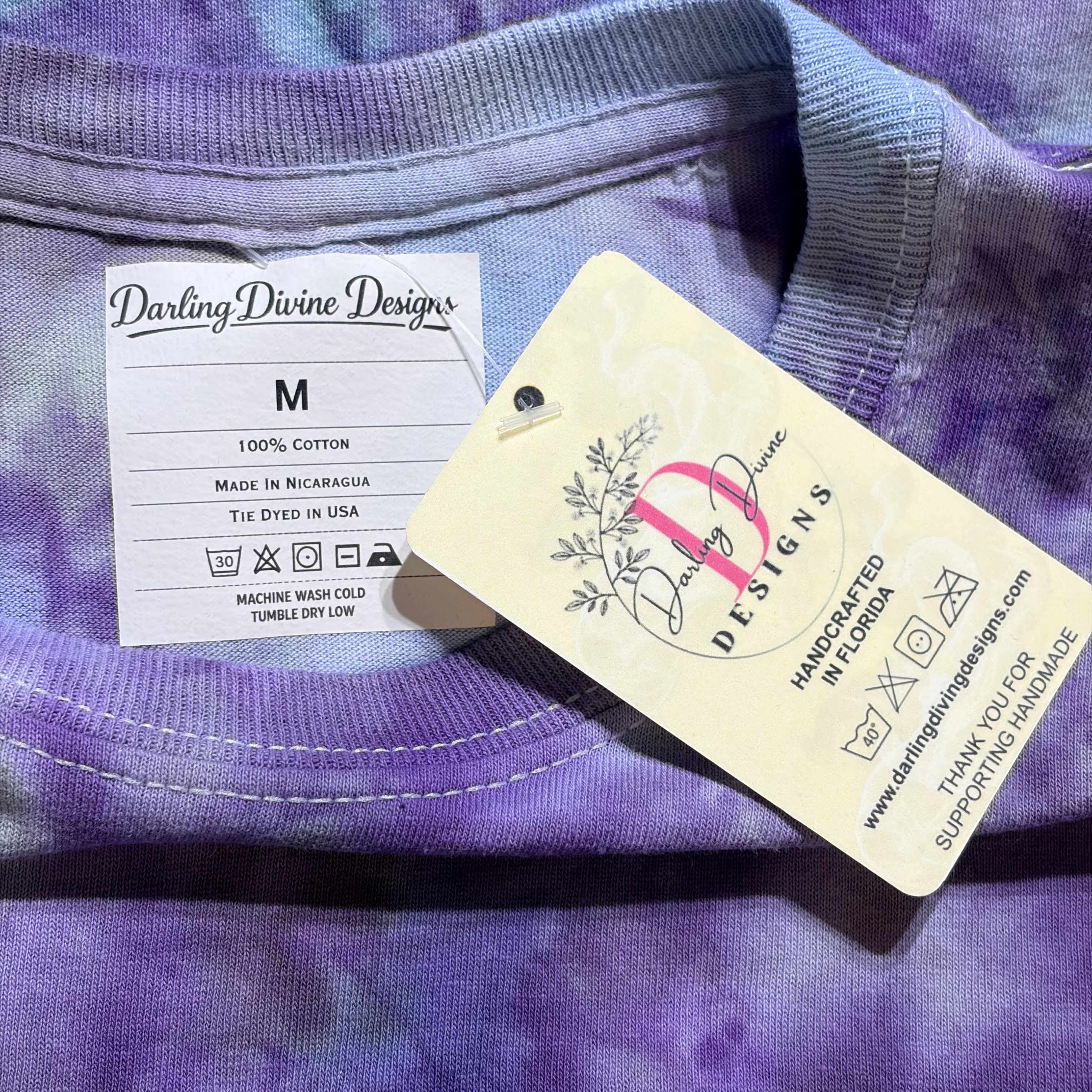 Purple/Blue/Green Tie Dye T‑Shirt – Hand Dyed – Unisex Medium
