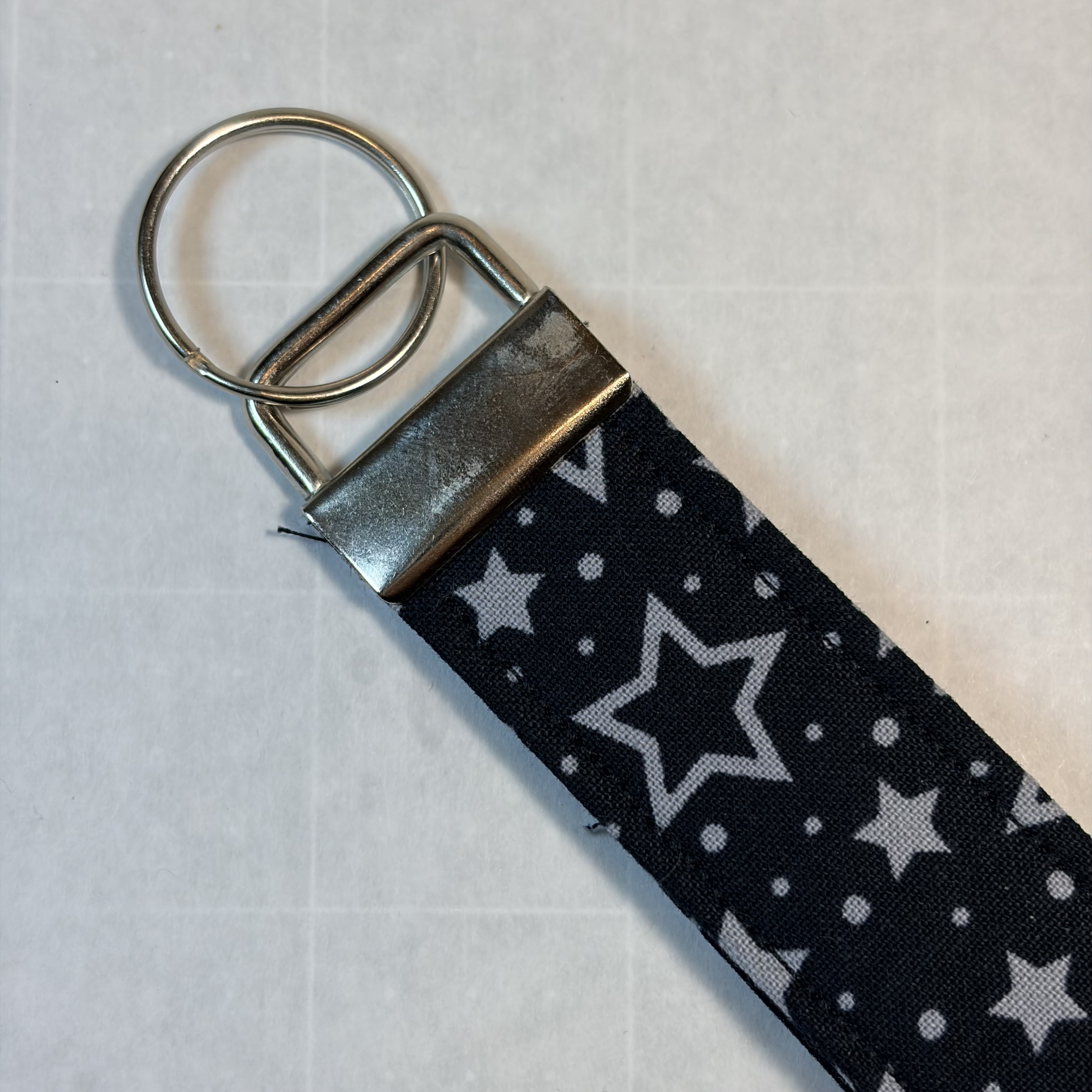 Key Fob Wristlet – Black & Gray Star Fabric Keychain, Handmade Boutique Gift