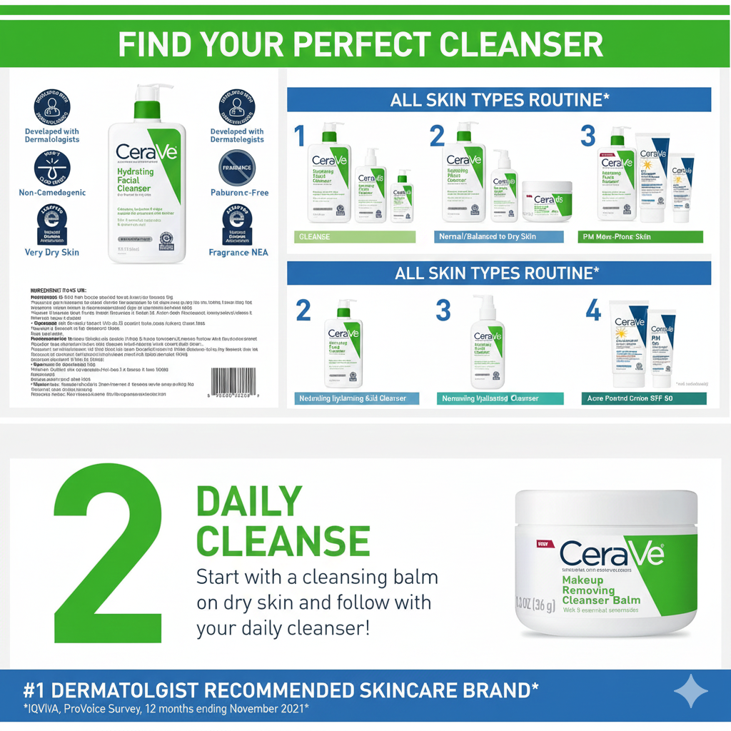 CeraVe Hydrating Facial Cleanser, Moisturizing Face Wash For Dry Skin, Hyaluronic Acid + Ceramides + Glycerin, Hydrating Cleanser For Normal To Dry Skin, National Eczema Association Certified