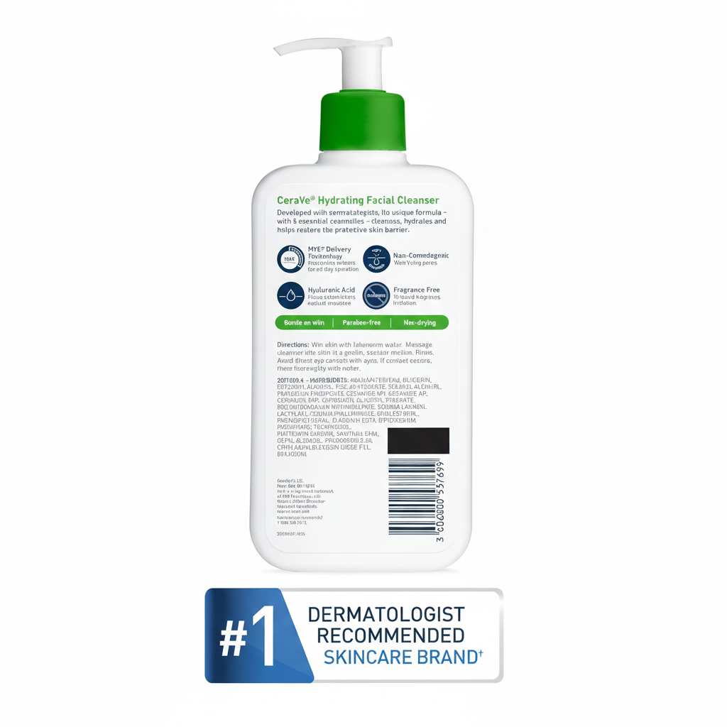 CeraVe Hydrating Facial Cleanser, Moisturizing Face Wash For Dry Skin, Hyaluronic Acid + Ceramides + Glycerin, Hydrating Cleanser For Normal To Dry Skin, National Eczema Association Certified