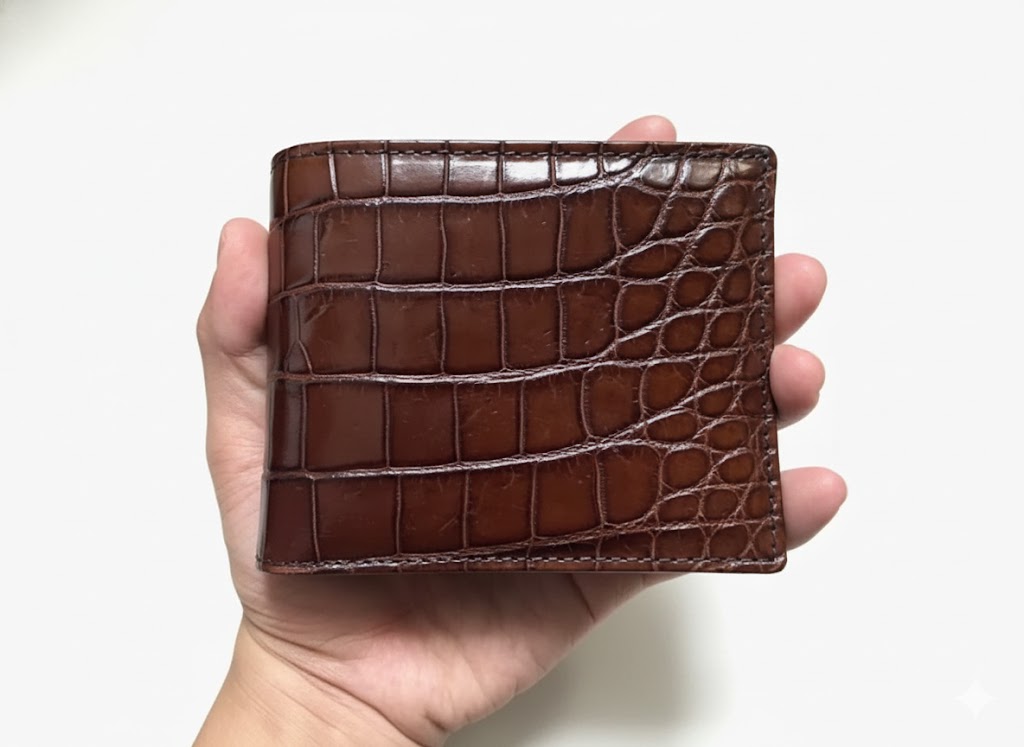 Premium Men's Brown Crocodile-Embossed Leather Wallet – Luxury Bifold Design