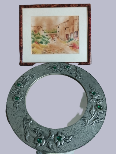 Espejo decorativo redondo y cuadro