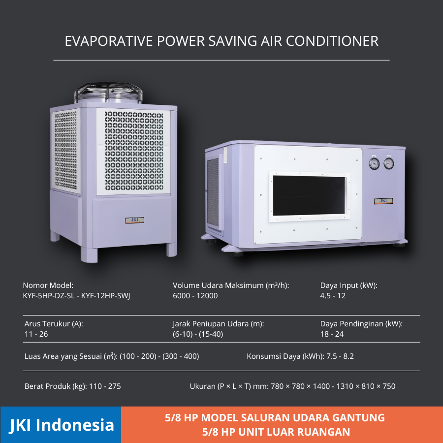 AC Pendingin Industri 5/8 HP Model Saluran Udara Gantung | Sistem Pendingin Outdoor Industrial