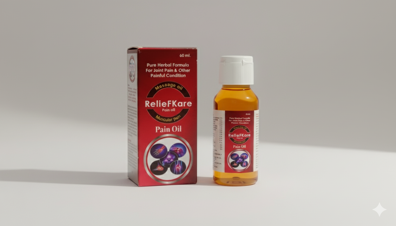 RelieFKare Herbal Pain Relief Massage Oil for Joint Pain and Muscular Pain, 60 ml