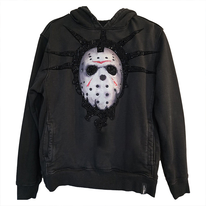 Black Graphic Hoodie with Skull Mask Design – Unisex Streetwear Pullover