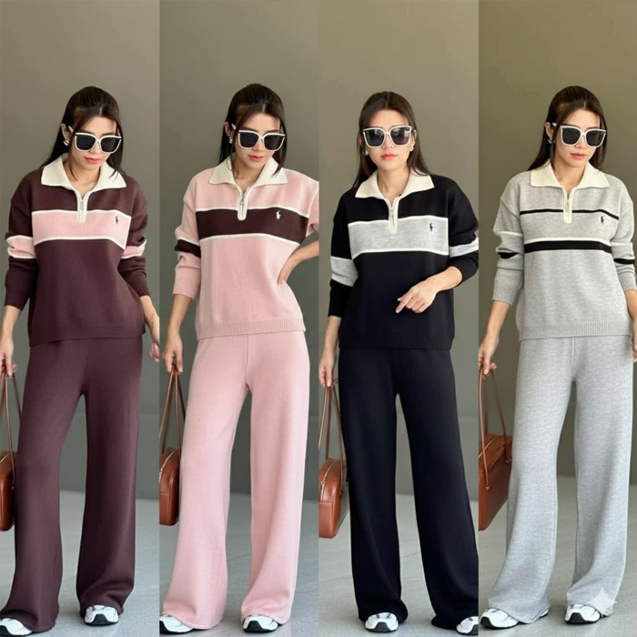 Dubai's Preppy Striped Knit Loungewear Ensemble