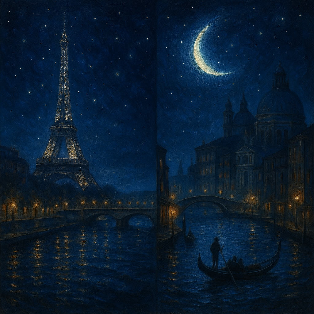 Romantic Cityscape Night Painting