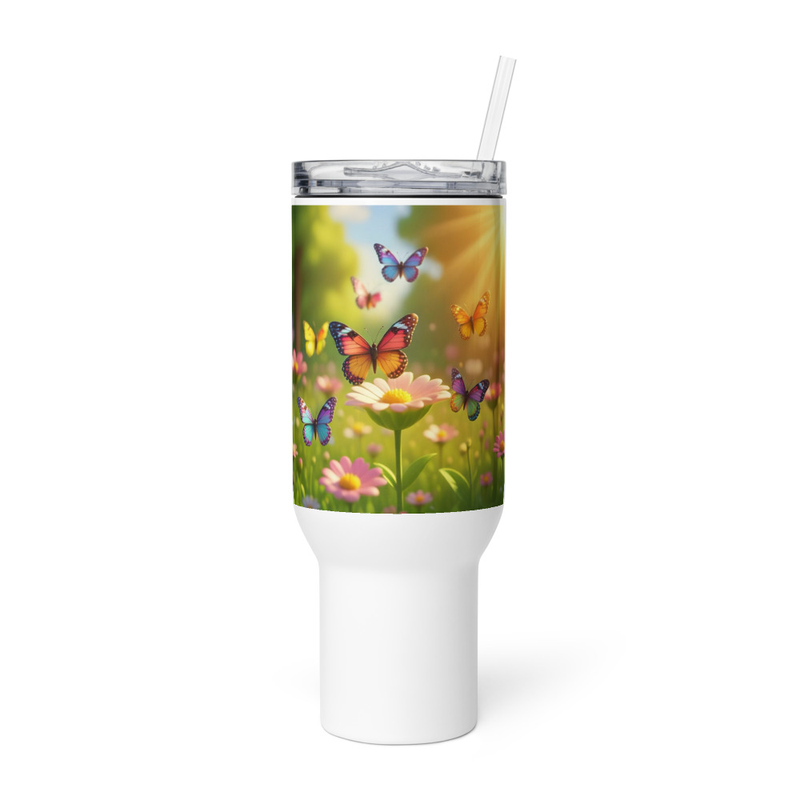 Butterfly Garden Travel mug with a handle