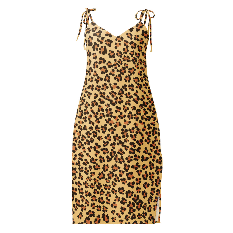 Leopard print Tie-strap midi dress