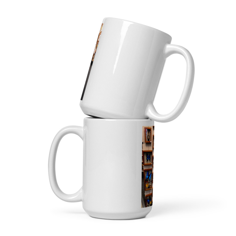 Blue Butterflies White glossy mug