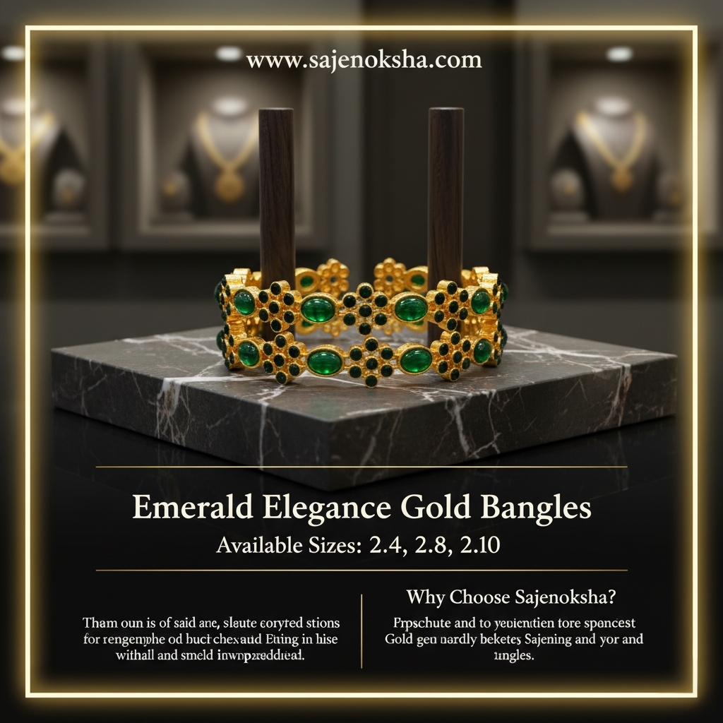 Command attention with the majestic beauty of Sajenoksha's Emerald Elegance Gold Bangles. Shop now!