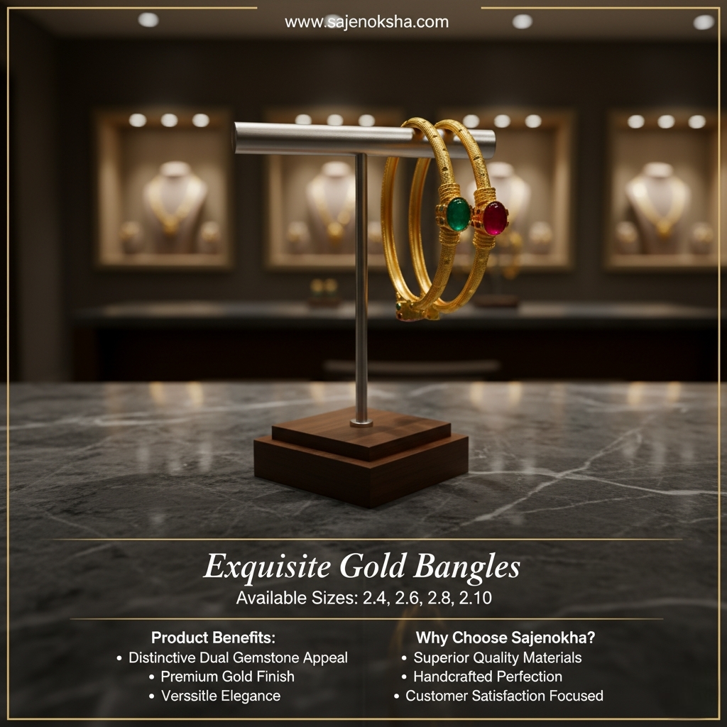 Dual Gemstone Gold Bangles: Traditional Elegance