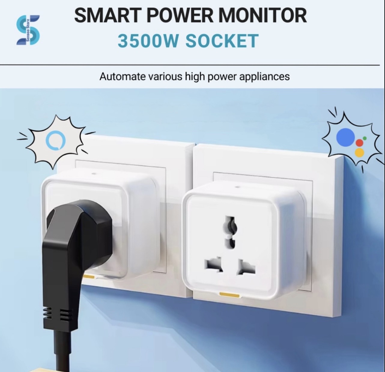 High-Performance 16A Smart WiFi Plug with Alexa & Google Assistant – Energy Monitoring & 3500W Support