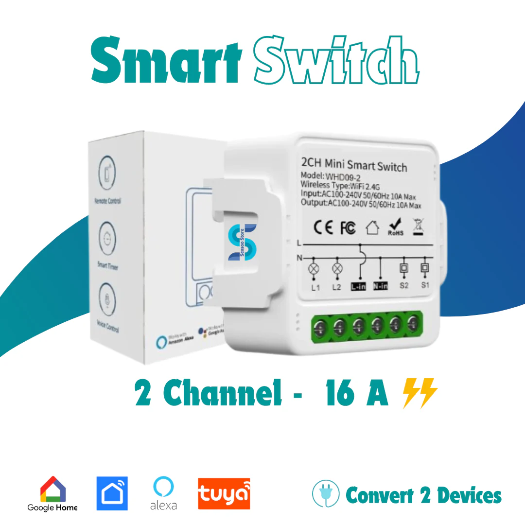 2-Channel Smart WiFi Switch Module 16A | Tuya Smart Life