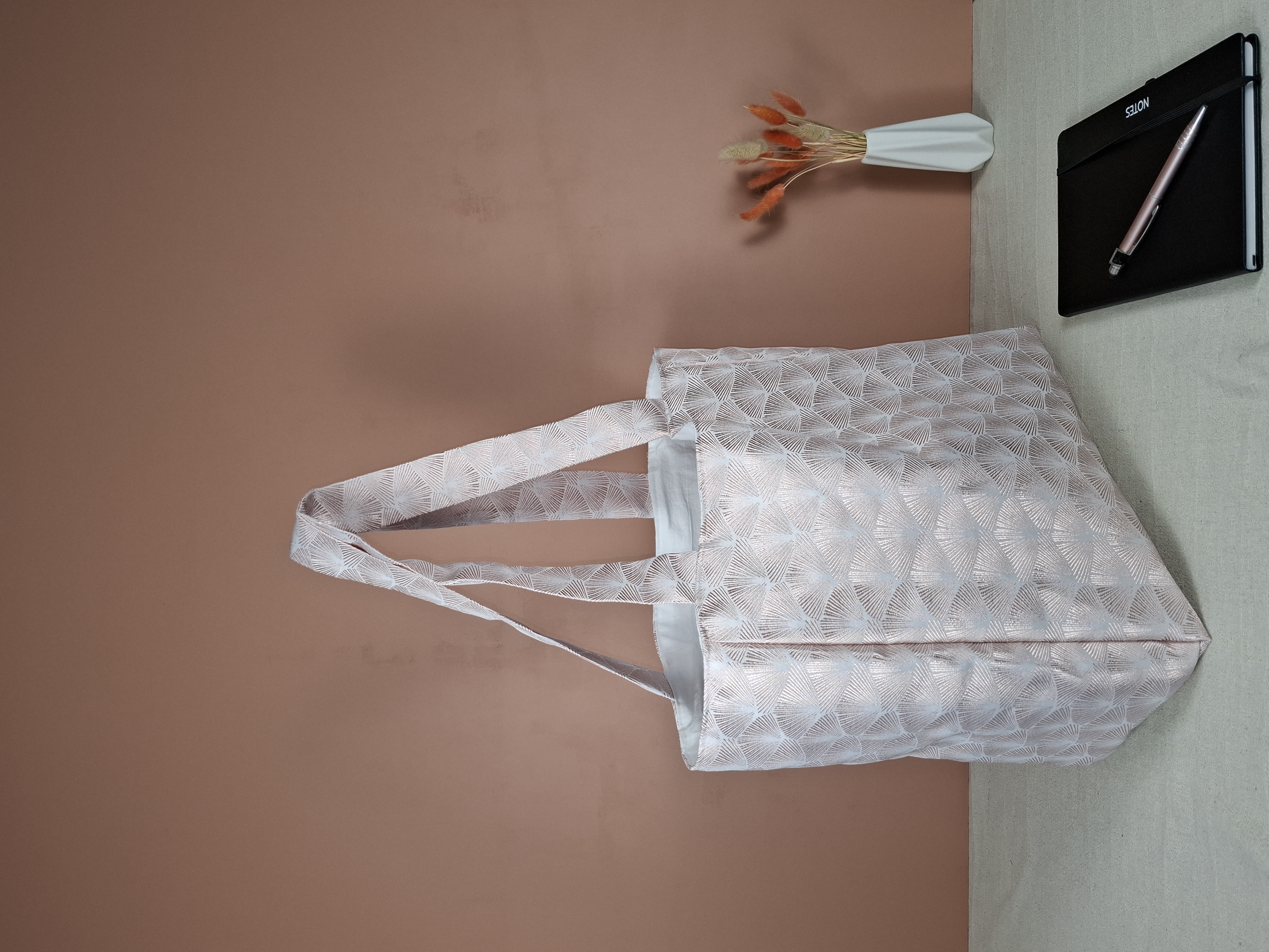 Cabas City "ginko rose et blanc"
