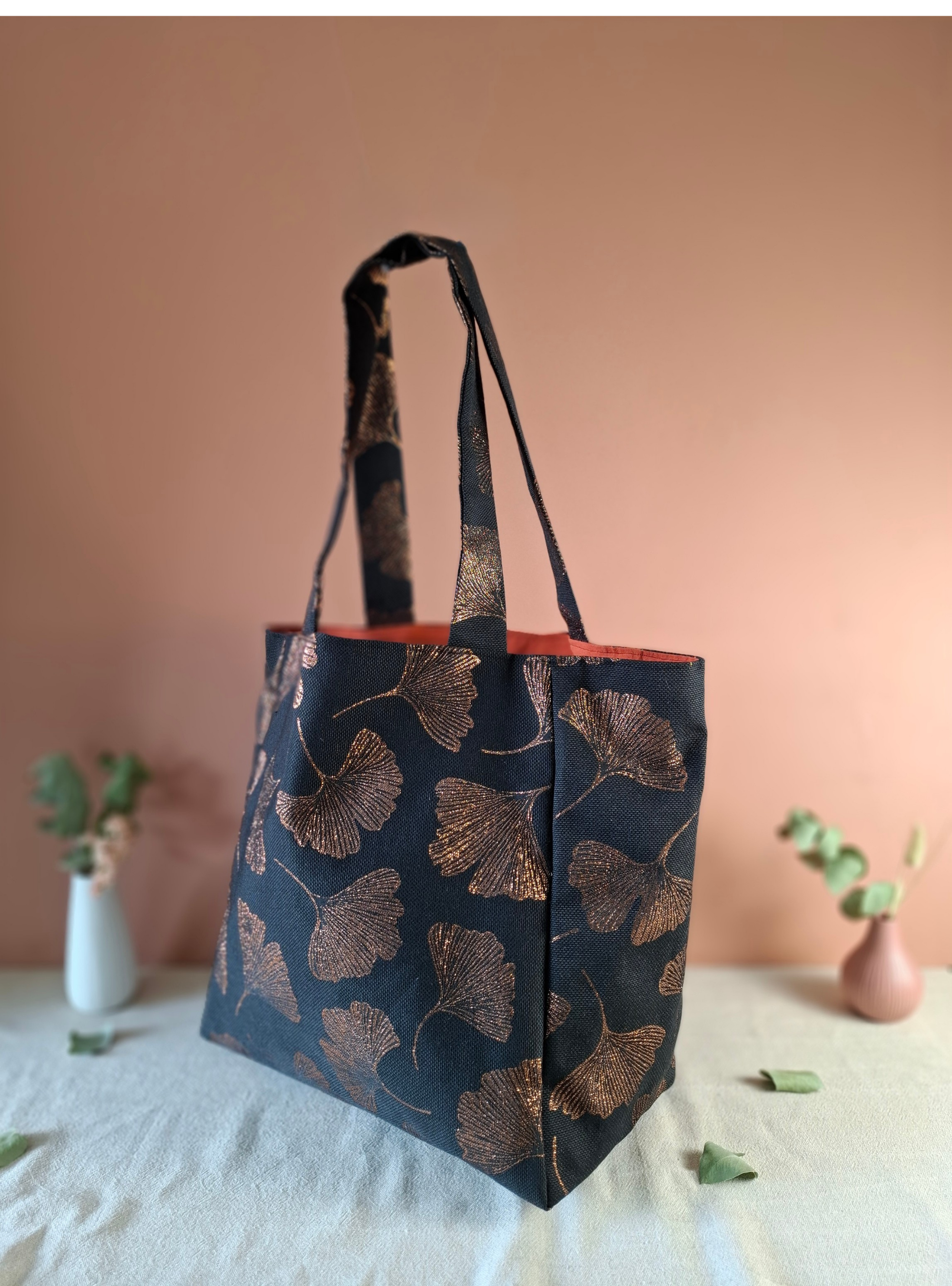 Cabas City "ginko noir et bronze"