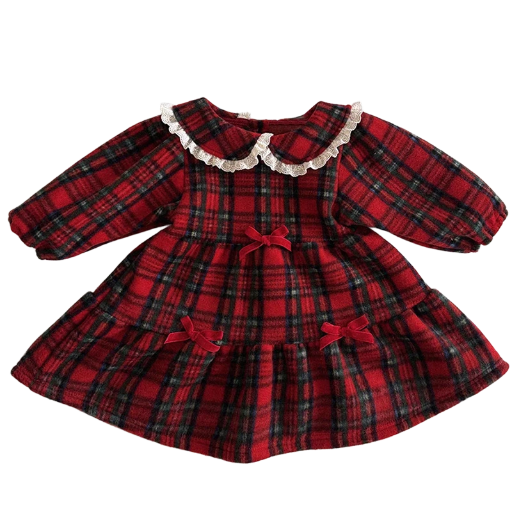 Classic long-sleeve dress with lace collar and bows