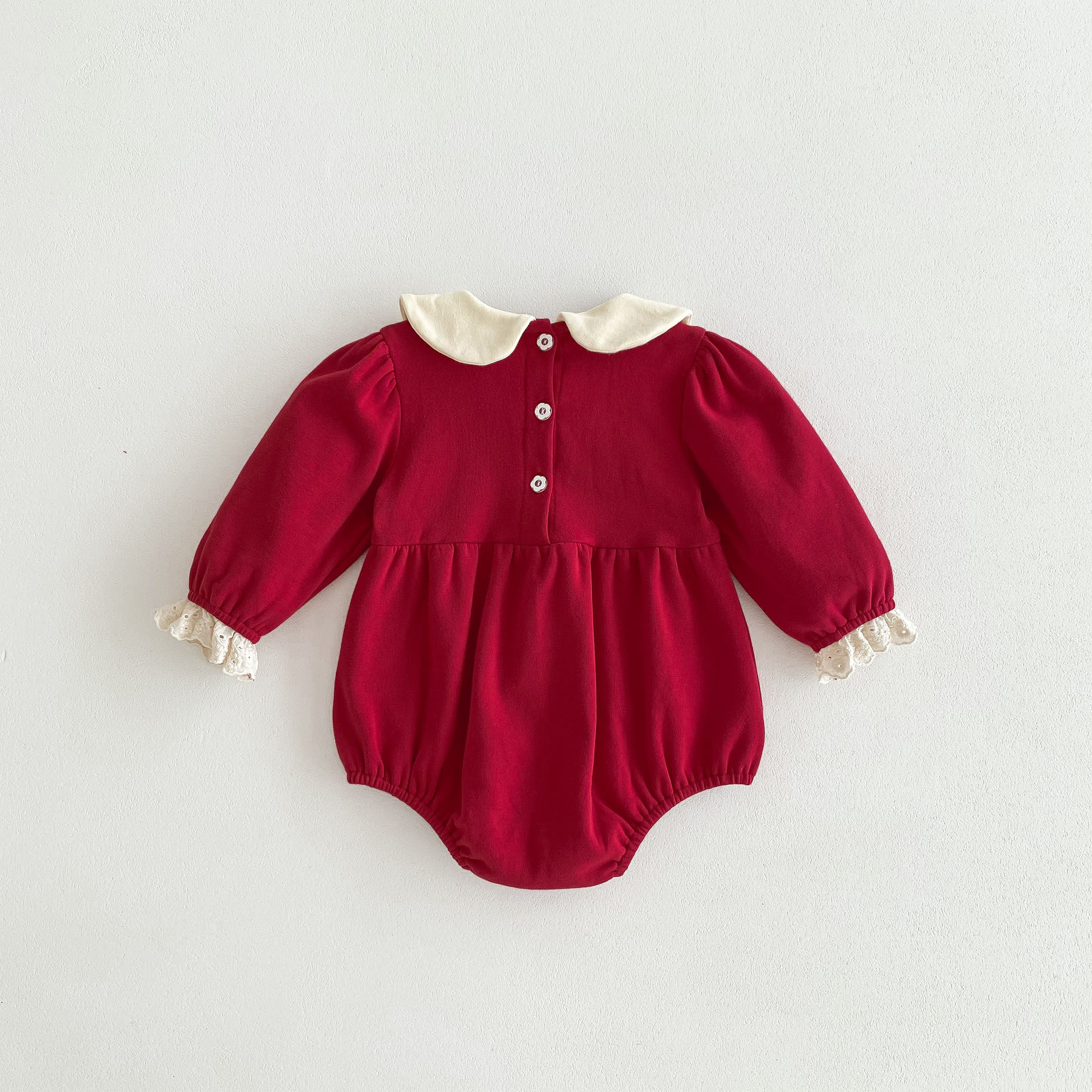 Red Baby Romper with Bow Collar