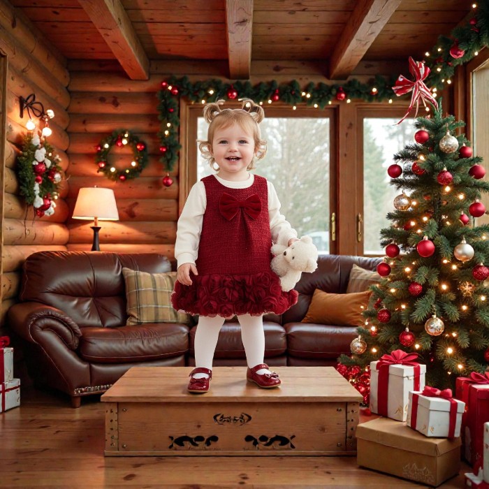Girls' Burgundy Bow Dress