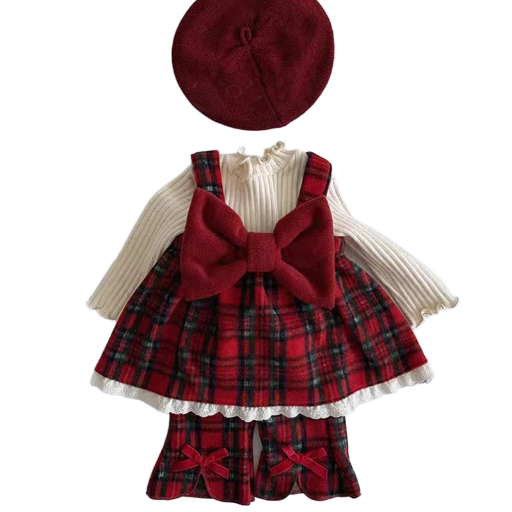 Red Plaid Blouse with Bow