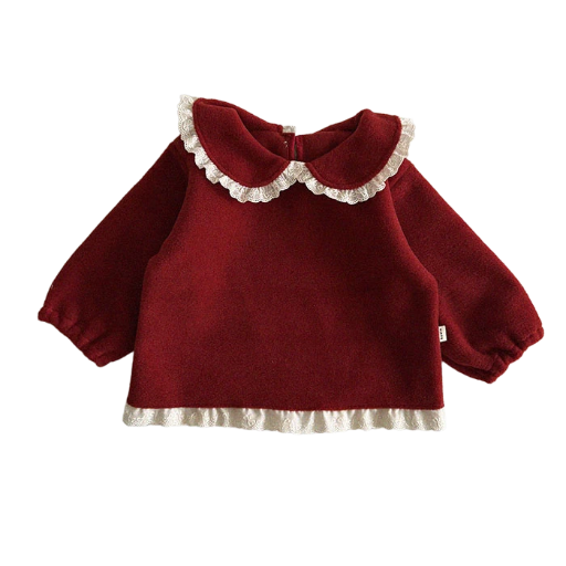 Red Baby Sweater with Lace Trim
