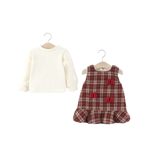 Kids Plaid Dress and White Sweater Set