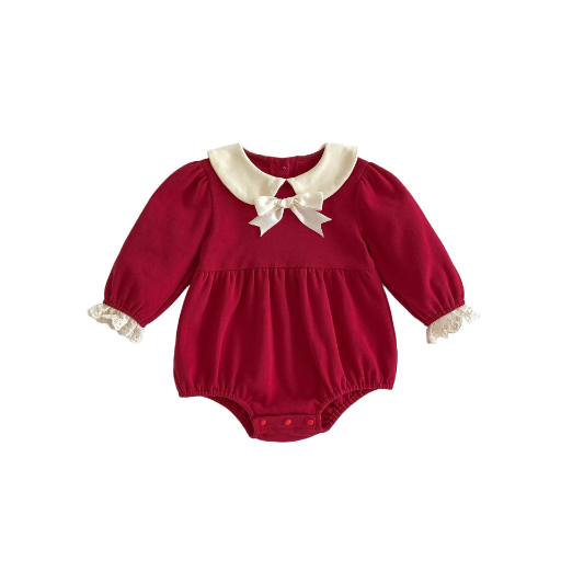 Red Baby Romper with Bow Collar