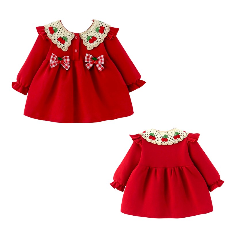 Red Baby Dress with Floral Collar