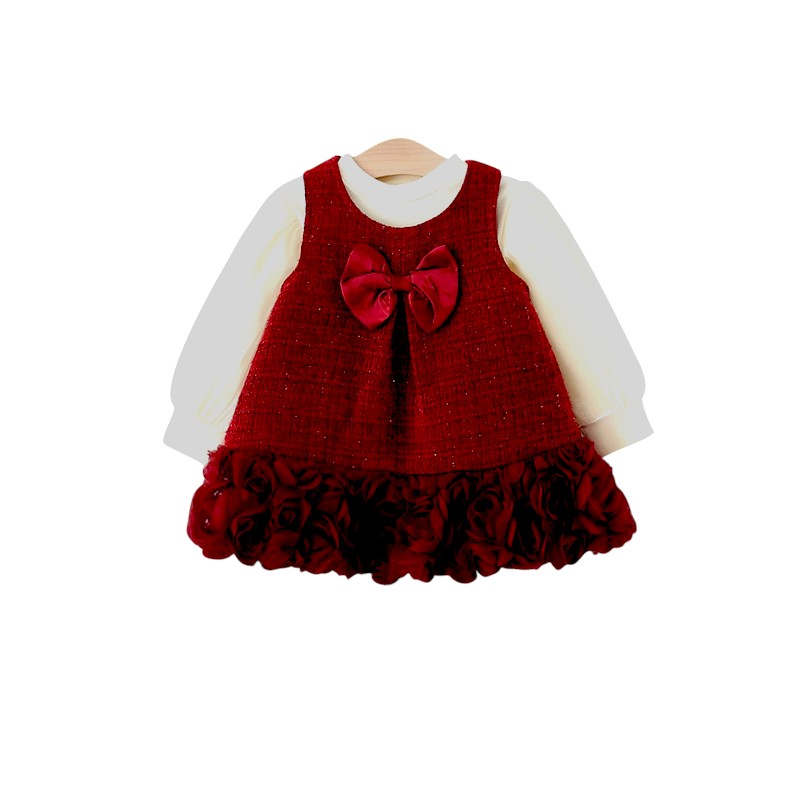 Girls' Burgundy Bow Dress