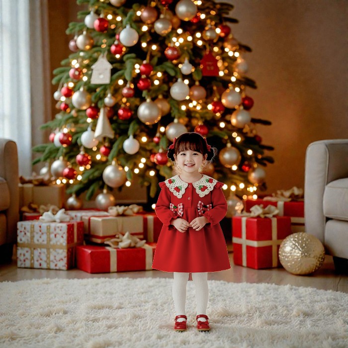 Red Baby Dress with Floral Collar