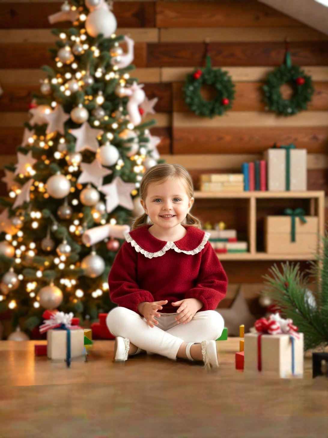 Red Baby Sweater with Lace Trim