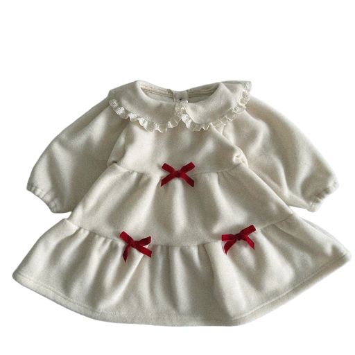 Classic long-sleeve dress with lace collar and bows