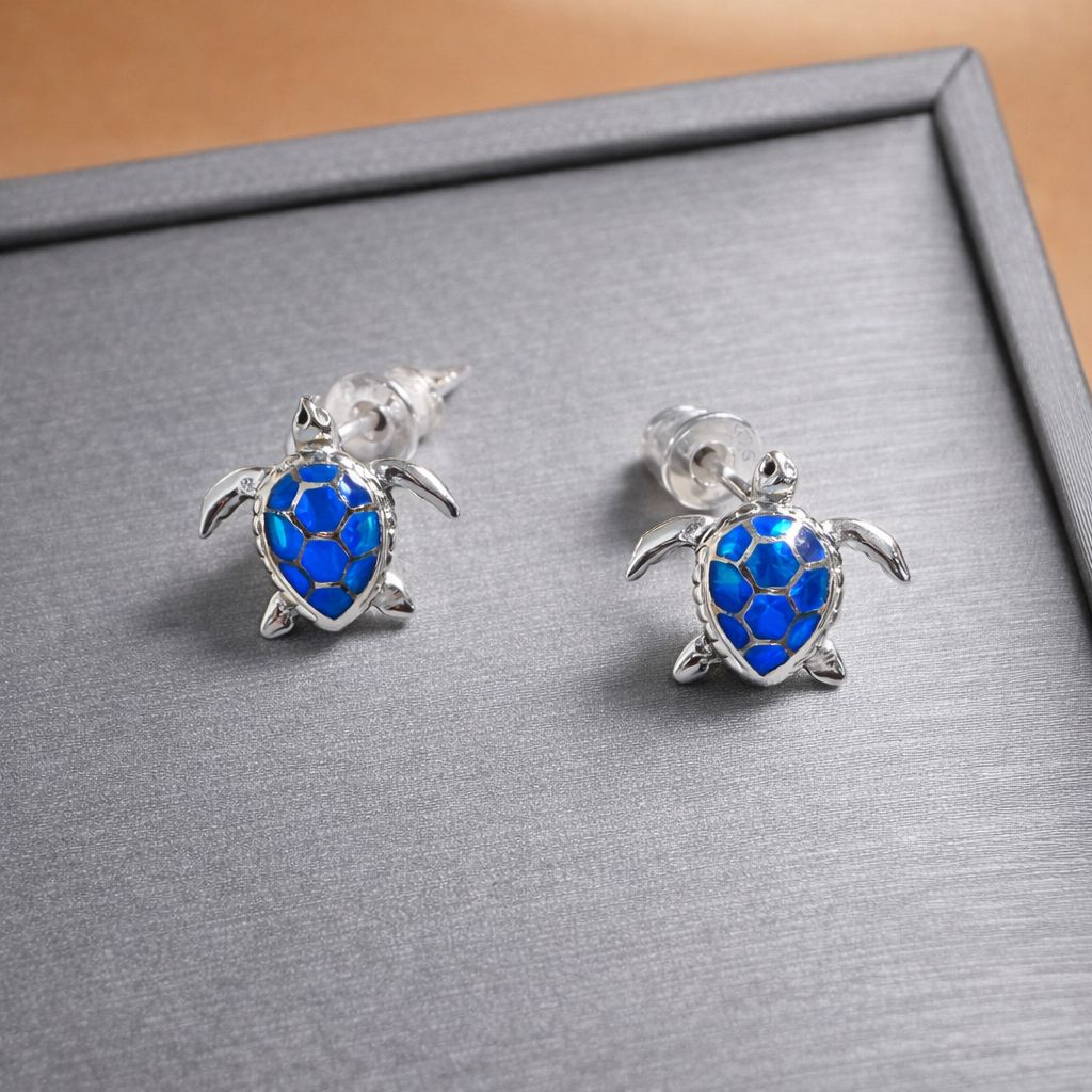 Aretes Tortuga Ópalo Azul