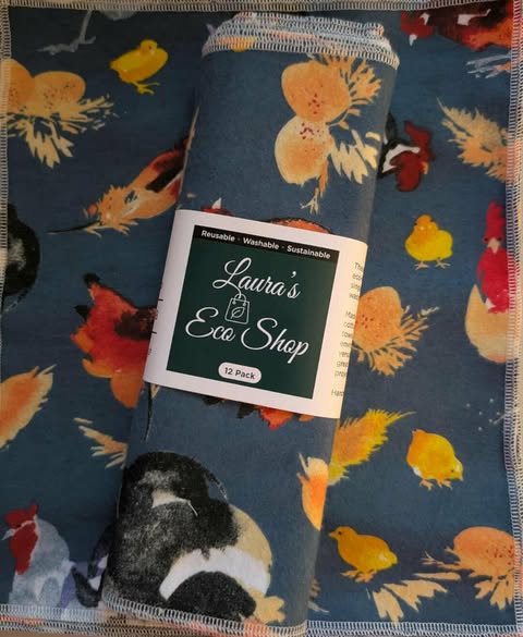 Organic Cotton Paperless Towels – Reusable, High-Absorbency, Zero Waste - Chickens