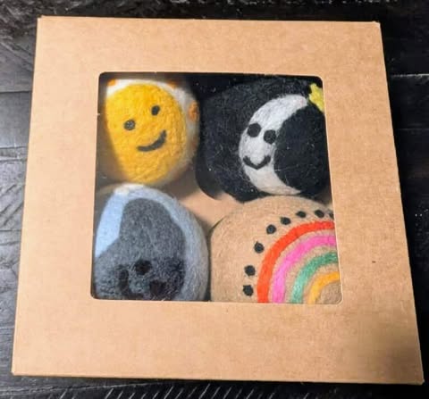 100% Wool Dryer Balls for Laundry – Natural, Anti-Static, 4-Pack -  sun/clouds/moon/rainbow