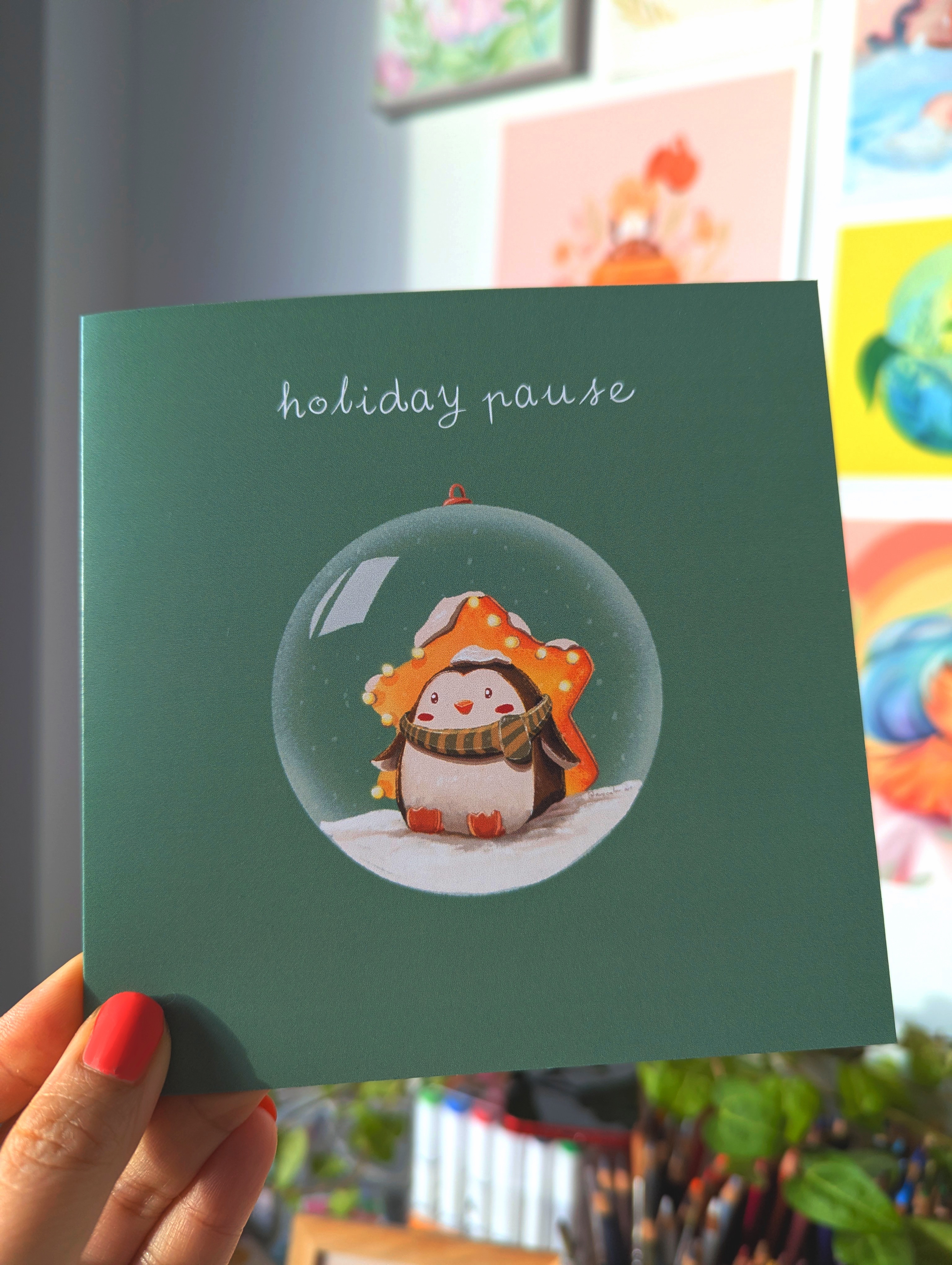 Penguin Christmas Card - Holiday Pause 