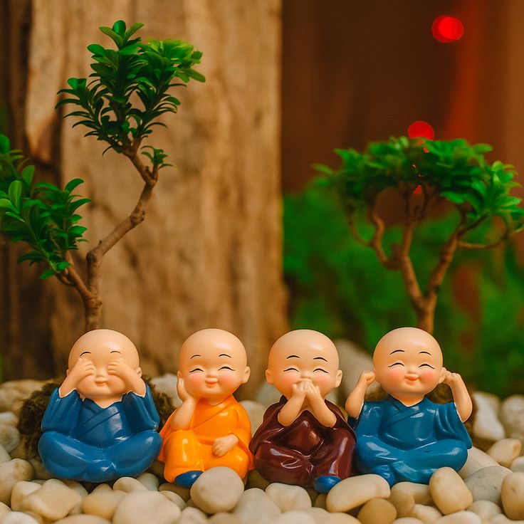 Set of Three Mini Monk Figurines