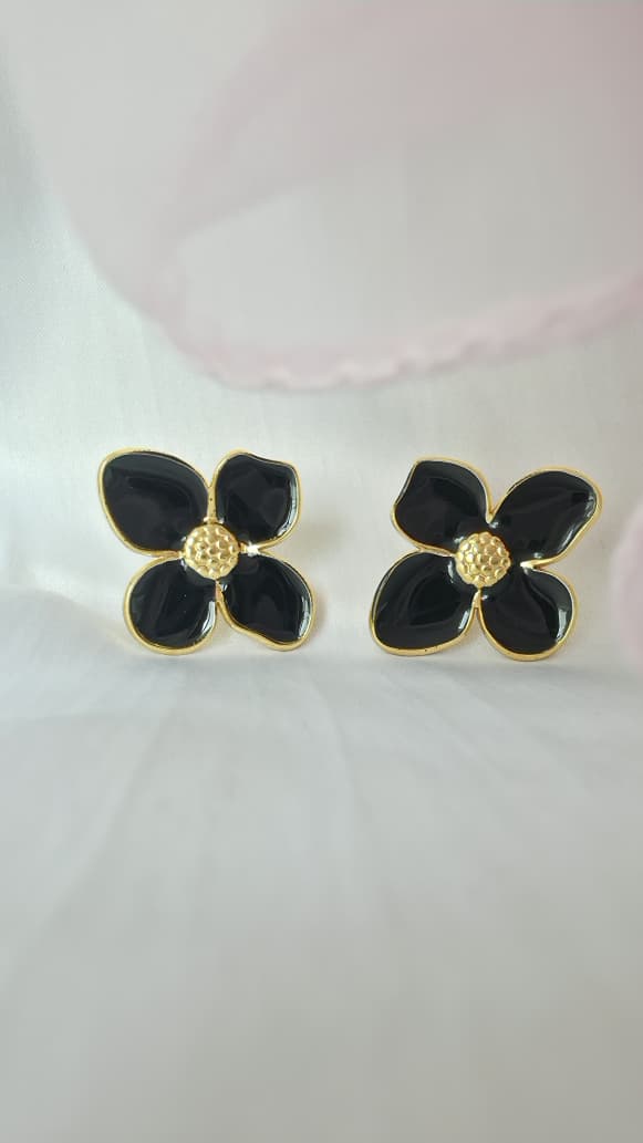 Black Blossom Enamel Studs