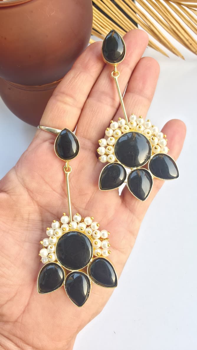 Black Stone Drop Earrings