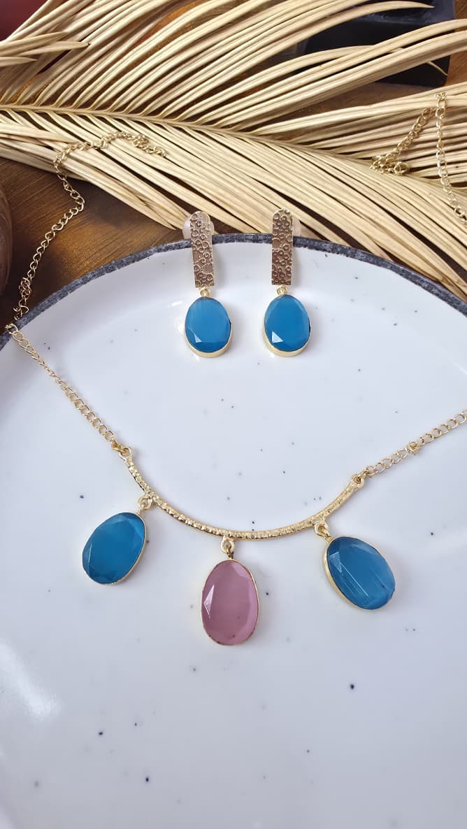 Elegant Gemstone Necklace & Earrings Set