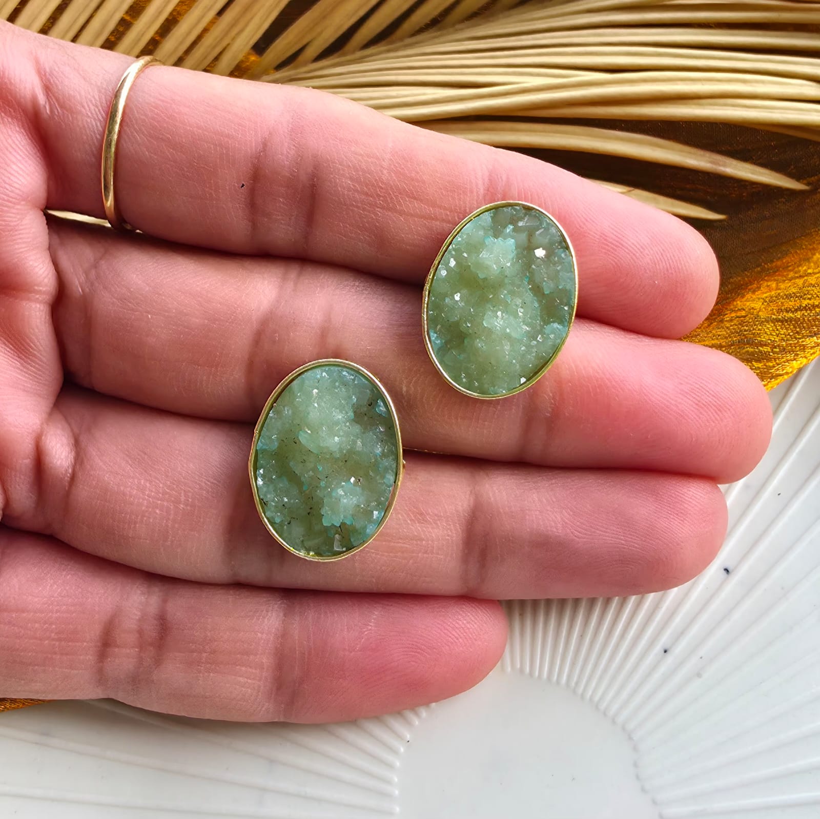 Sage Green Druzy Studs