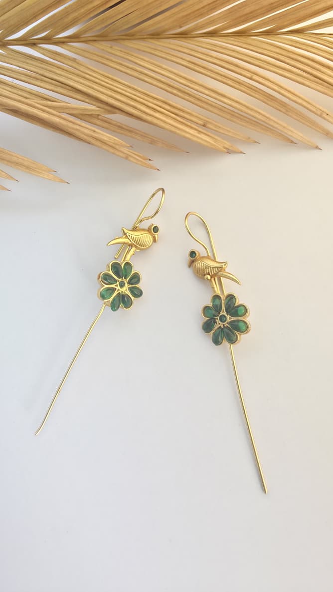 Birdie Bloom Ear pins (Green)