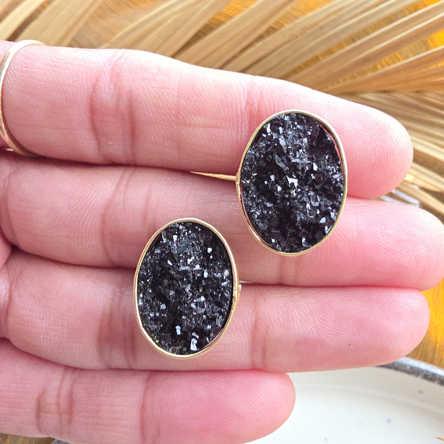 Black Druzy studs