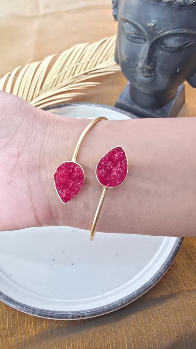 Druzzy Pink Stone Cuff Bracelet