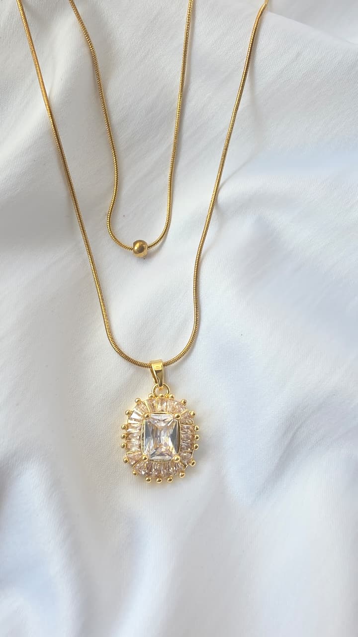 Dual-layered with Crystal Pendant Necklace