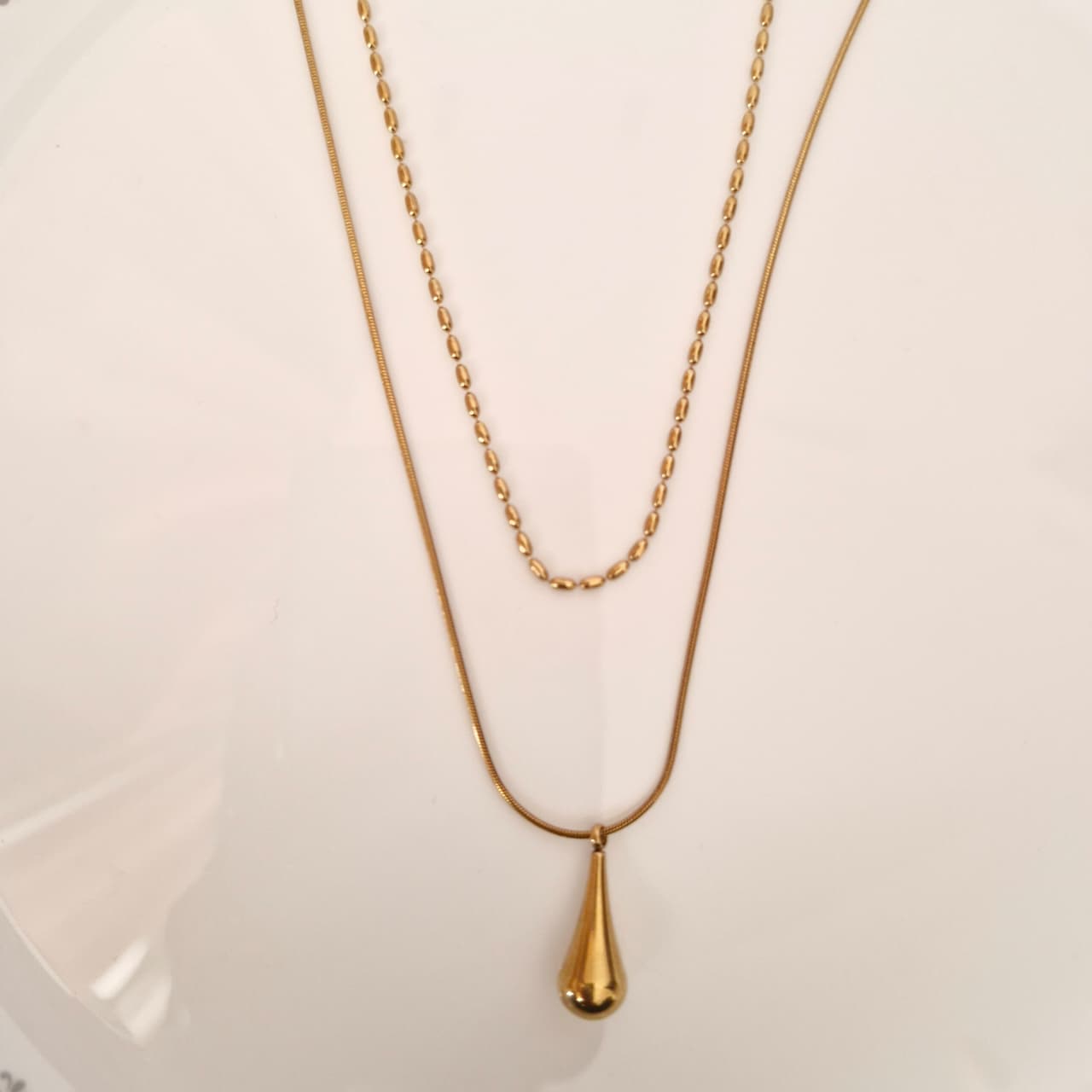  Teardrop double chain Pendant Necklace
