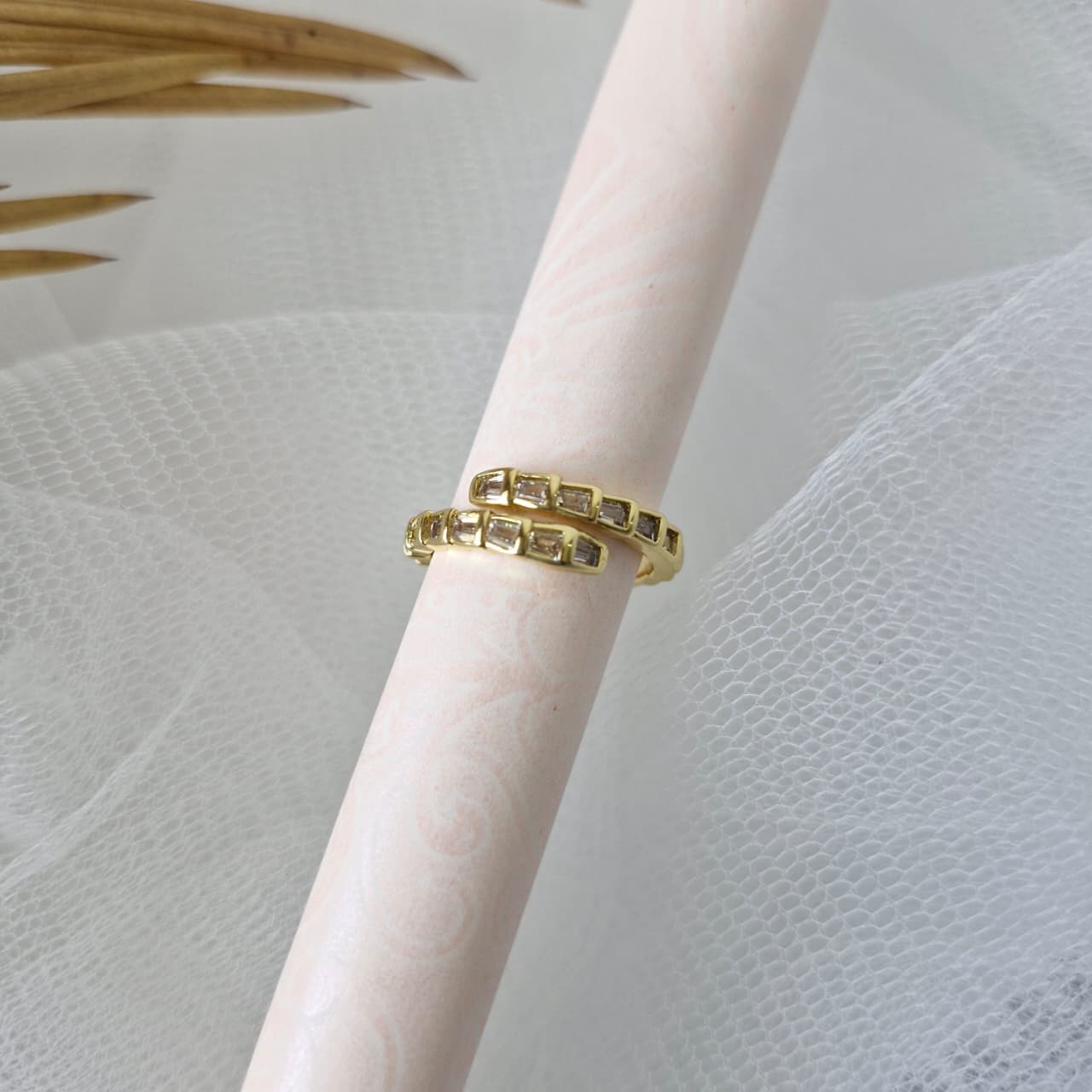 Gold Adjustable Ring with Crystal Stones