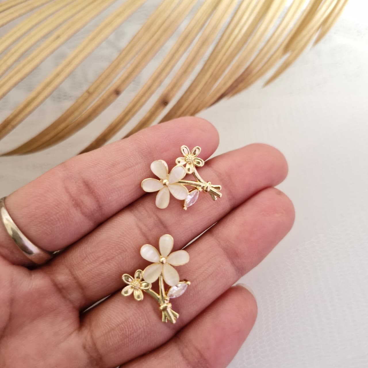 Floral Gold-Toned Stud Earrings
