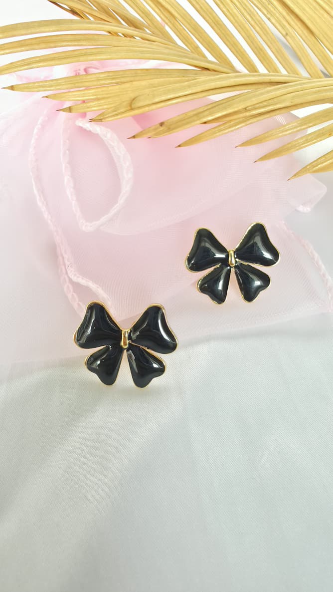 Black Bow Enamel Studs