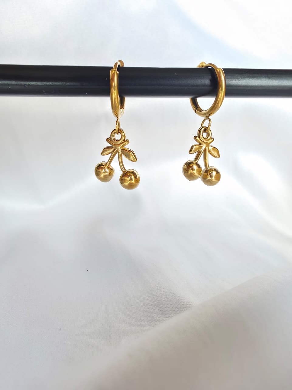 Golden Cherry Motif Hoop Earrings